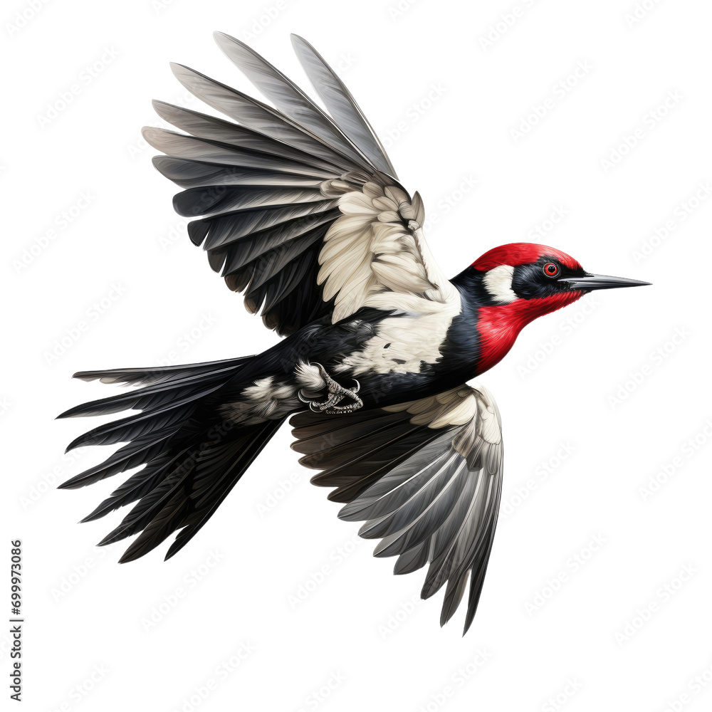 Fototapeta premium Flying woodpecker isolated on white or transparent background