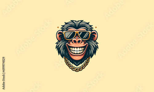 head baboon wearing sun glass with gold necklace vector mascot design