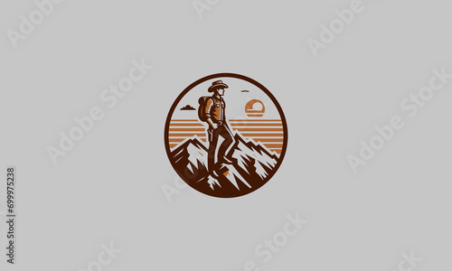 man on mountain vector logo design