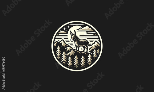 donkey on mountain vector illustration logo design