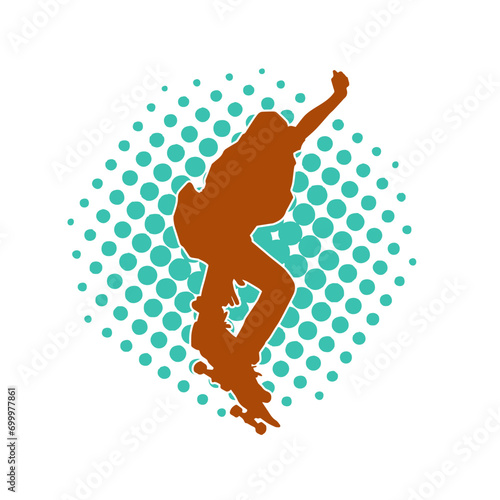 Silhouette of a teenager boy playing skateboard. Silhouette of a male in action pose on skateboard.