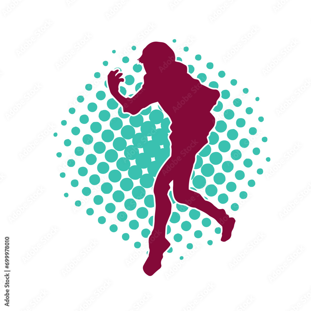 Silhouette of a casual female in a dancing pose. Silhouette of a dancer woman in action pose.