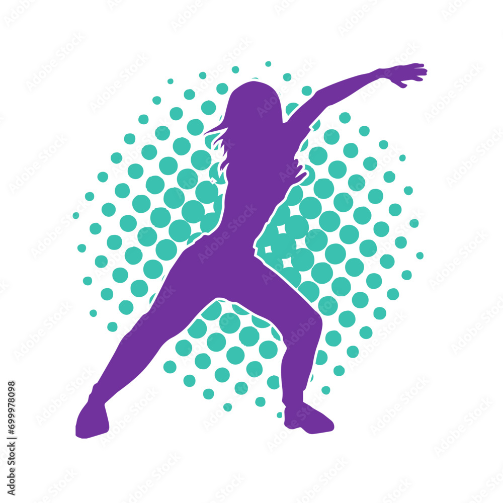 Silhouette of a casual female in a dancing pose. Silhouette of a dancer woman in action pose. Silhouette of a casual female in a dancing pose. Silhouette of a dancer woman in action pose.