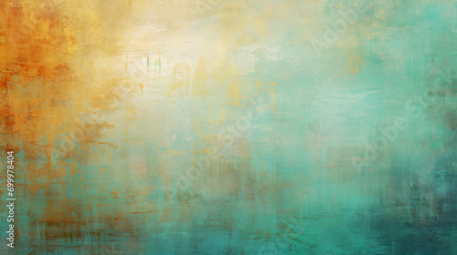 Abstract painted art background in green beige and golden