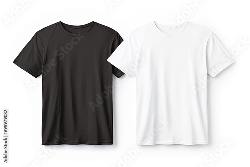 Black and white men's t-shirts isolated on a white background.