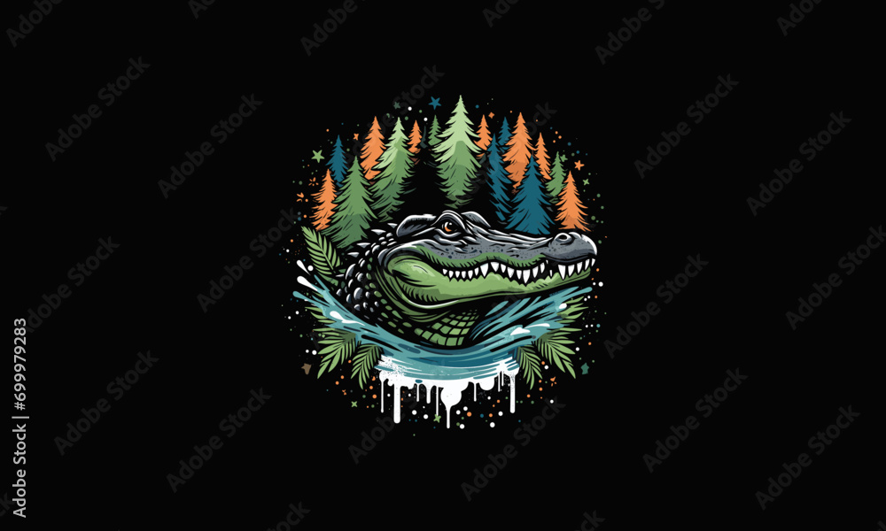 head crocodile on forest vector illustration artwork design