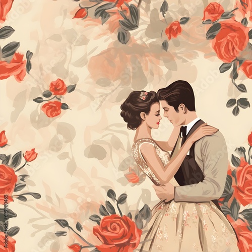 Vintage Wedding Romance for Valentine day with seamless pattern