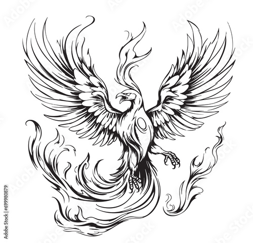 Phoenix hand drawn sketch Mythical birds.Vector illustration