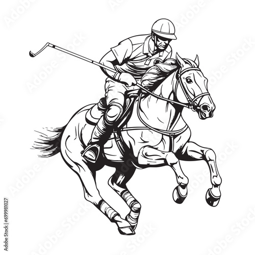 Polo player riding the horse hand drawn sketch Vector illustration