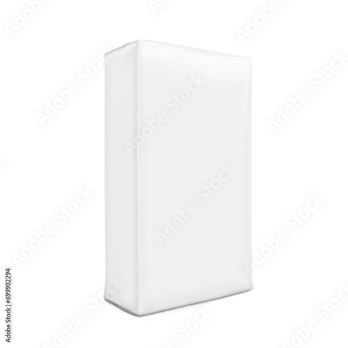 Vertical bag package mockups. Half side view. Vector illustration isolated on white background. Easy to use for presentation your product, idea, promo, design. EPS10.