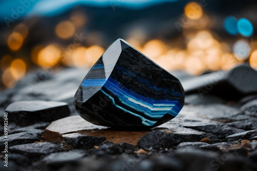 Dark Trigonal Basanite with Electic Blue Accents photo