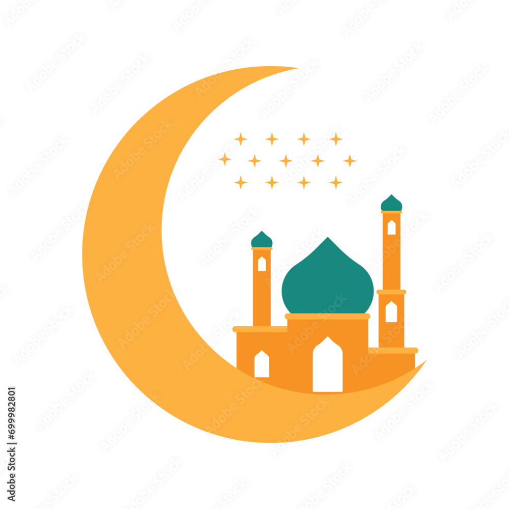 Naklejka premium Ramadan Mosque Flat Illustration
