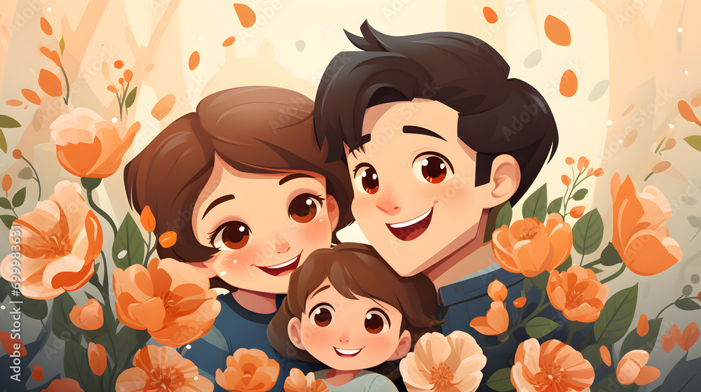 family in the garden illustration. Generative AI family in the garden illustration. Generative AI