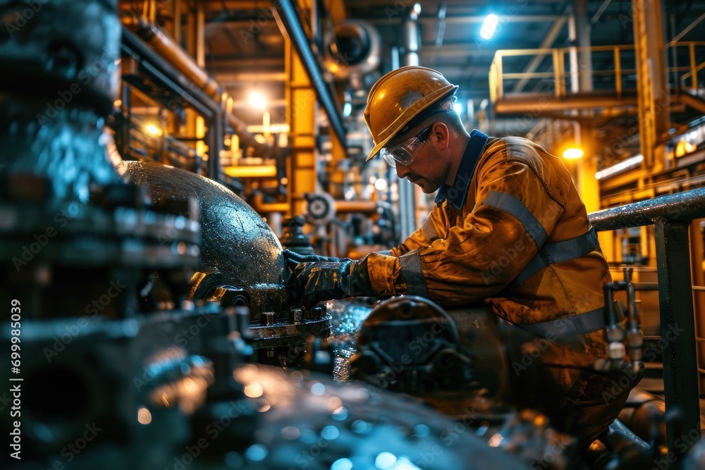 Hydraulic engineer checking safety New installation of modern industrial Hydraulic engineer checking safety New installation of modern industrial