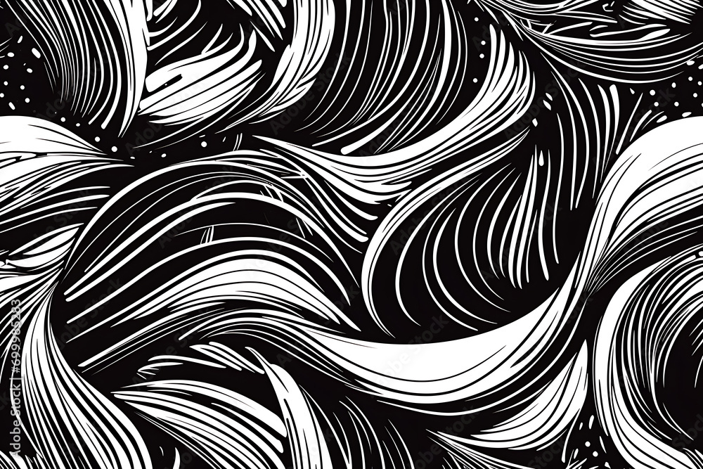 Seamless Vector Pattern with Wavy and Swirled Brush Strokes, Bold Curved Lines, and Squiggles. A Captivating Black and White Ornament for a Stylish and Modern Horizontal Banner or Wallpaper Seamless Vector Pattern with Wavy and Swirled Brush Strokes, Bold Curved Lines, and Squiggles. A Captivating Black and White Ornament for a Stylish and Modern Horizontal Banner or Wallpaper