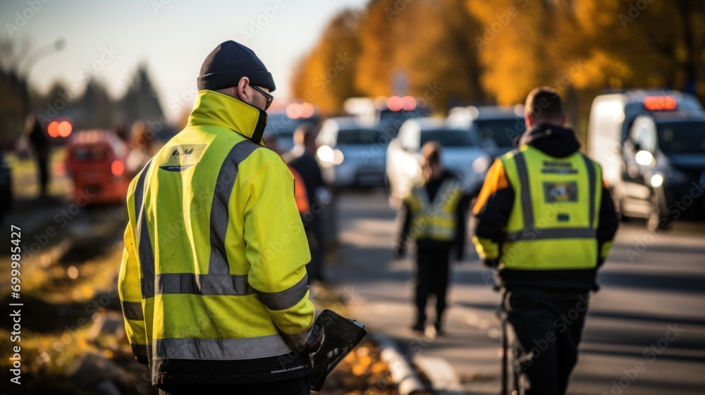 Road construction supervision team Civil engineers work at road construction sites to supervise new road construction Road construction supervision team Civil engineers work at road construction sites to supervise new road construction