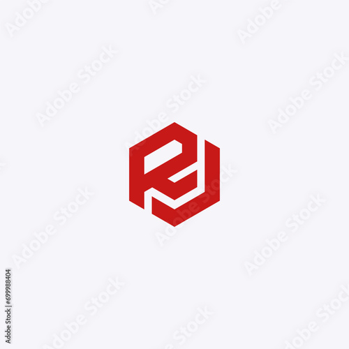 RJ monogram logo in red hexagon shape.