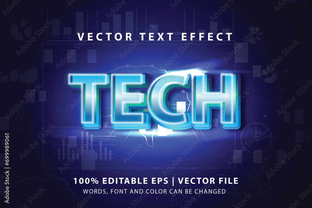 3d editable text effect tech with outline style and gradient technology concept colors. suitable for headlines, logos, posters or computer technology style