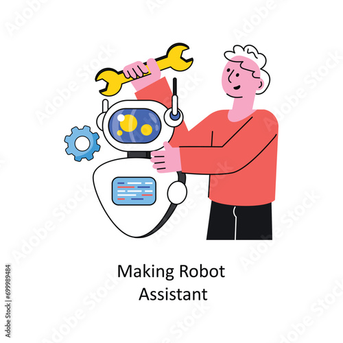 Man Making Robot Assistant vector Filled outline Design illustration. Symbol on White background EPS 10 File 