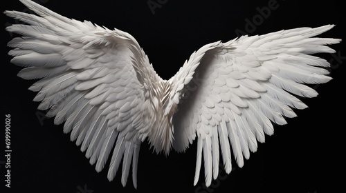 Angel Wings on Black Background. Guardian, Divine, Ethereal 