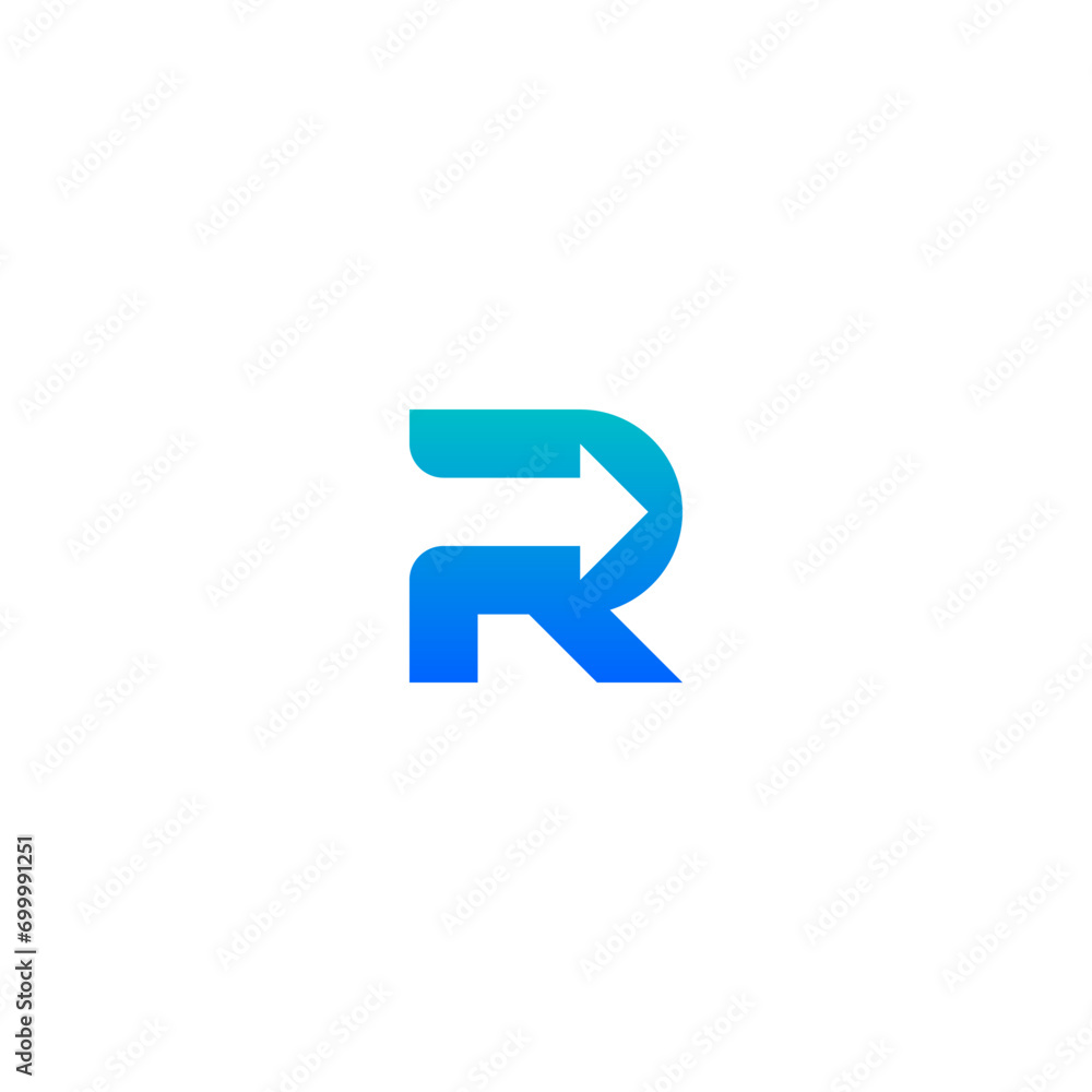 R letter initial logo with forward arrow incorporated. R letter initial logo with forward arrow incorporated.