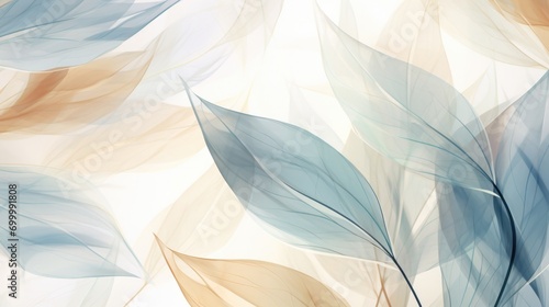 abstract of leaves with pastel colors print out, in the style of transparent layers