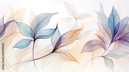 abstract of leaves with pastel colors print out  in the style of transparent layers