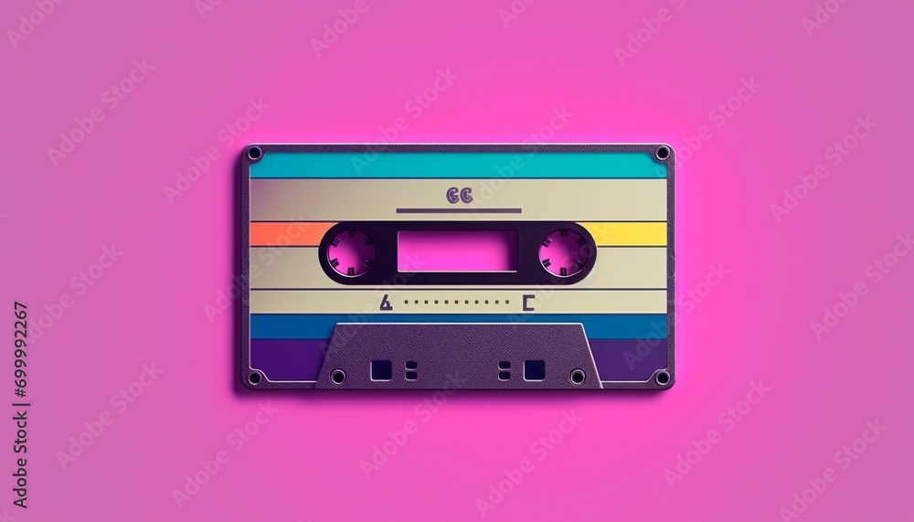 Fototapeta premium Retro audio cassette. Retro music casette with retro colors eighties style