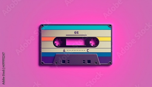 Retro audio cassette. Retro music casette with retro colors eighties style