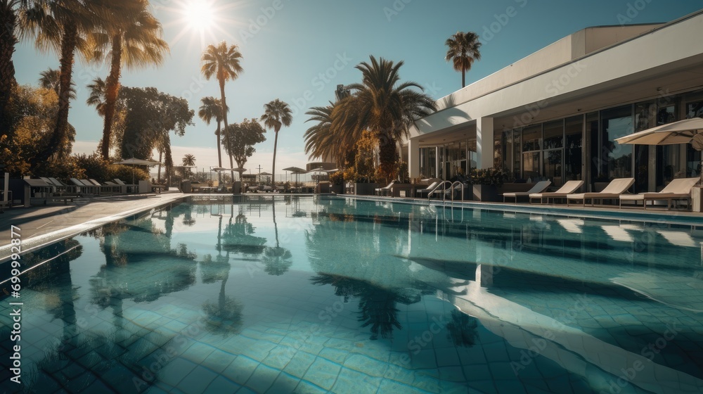 A luxury hotel swimming pool. Generative AI.
