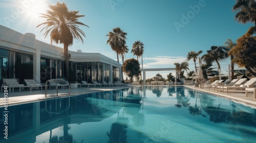 A luxury hotel swimming pool. Generative AI. © visoot