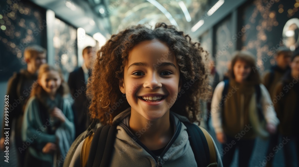 Portrait of beautiful smiling middle school students of different ethnicities. Generative AI. Portrait of beautiful smiling middle school students of different ethnicities. Generative AI.