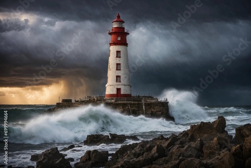 A marine lighthouse during a severe storm