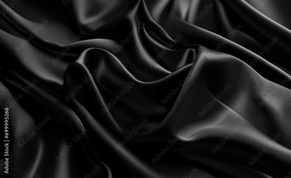 Black abstract background luxury cloth or liquid wave or wavy folds of grunge silk texture satin velvet material.