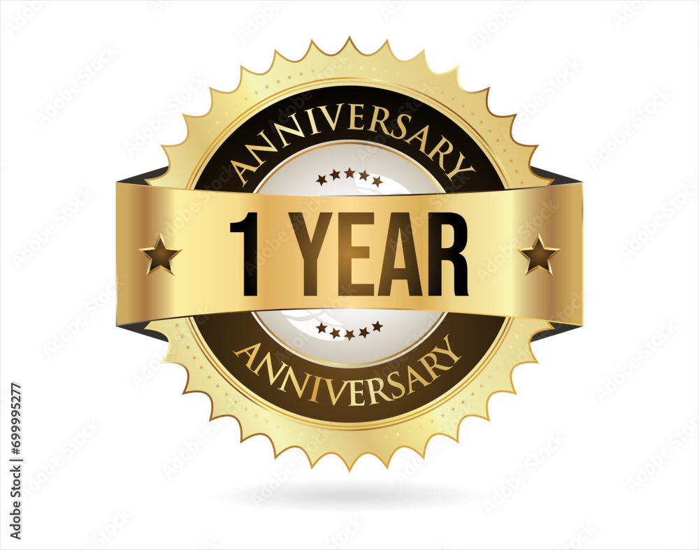 Anniversary golden label with ribbon vector illustration Anniversary golden label with ribbon vector illustration