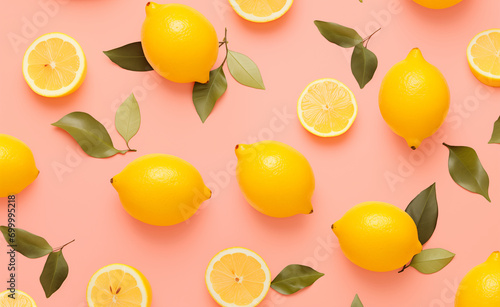 Yellow lemon pattern on pink background 