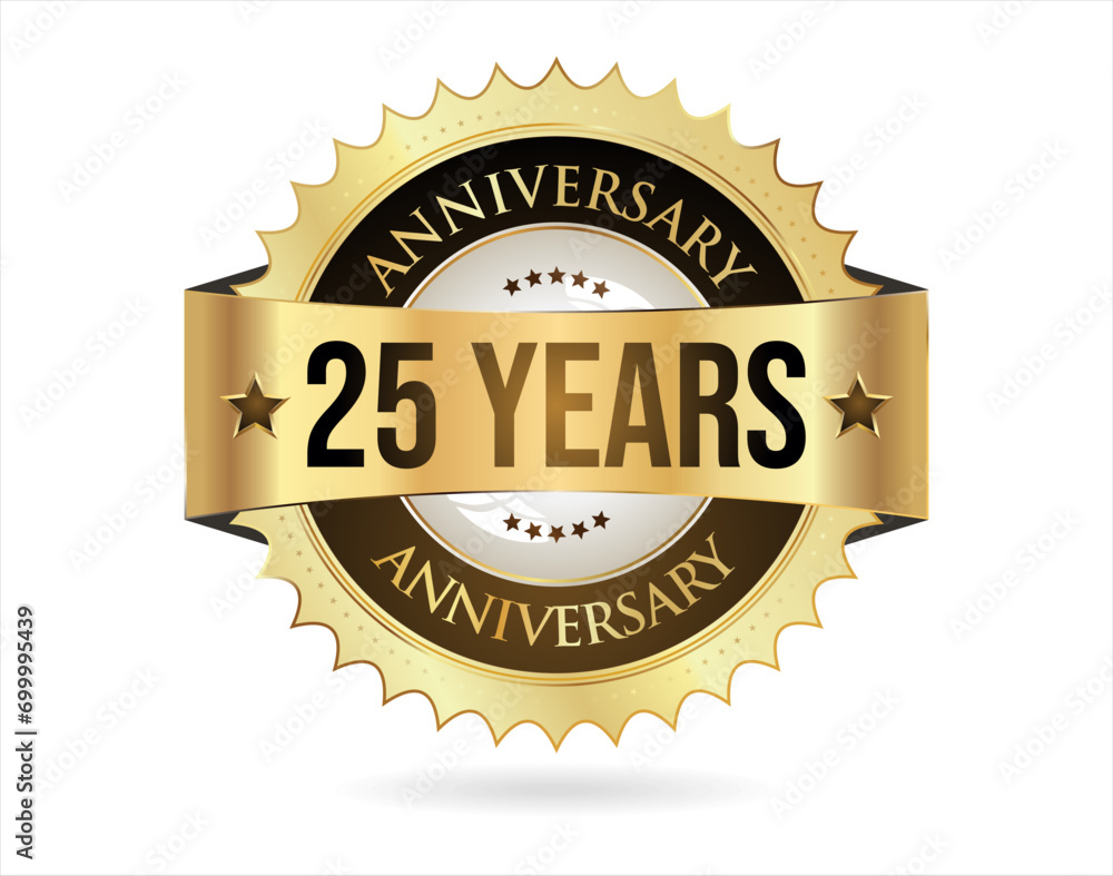 Anniversary golden label with ribbon vector illustration Anniversary golden label with ribbon vector illustration