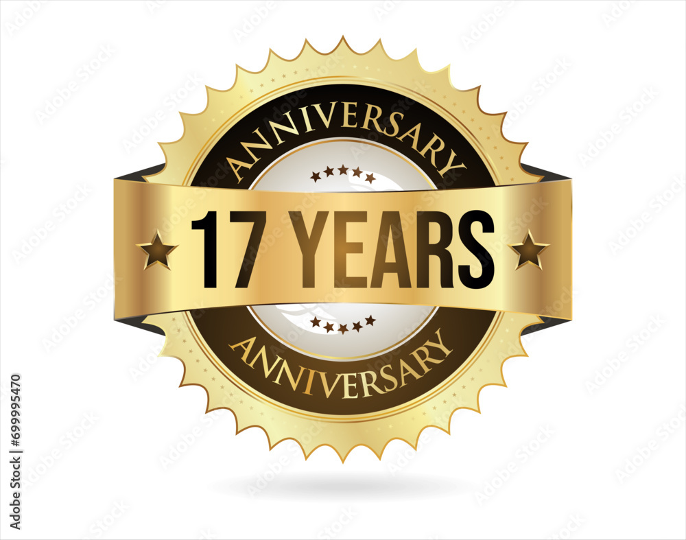 Anniversary golden label with ribbon vector illustration Anniversary golden label with ribbon vector illustration