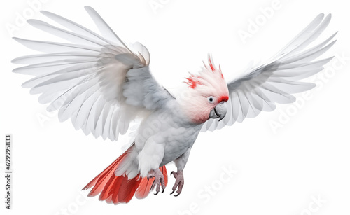 Realistic photo of a cockatoo parrot, white background. 