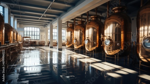 Sake brewery interior. Generative AI. photo