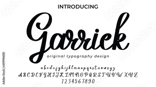Garrick. Handdrawn calligraphic vector font for hand drawn messages. Beautiful font calligraphy.