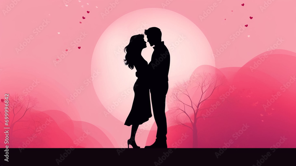 copy space, simple vector illustration, silhouette of a man and woman hugging, valentine's poster, red and pink tones. Beautiful background or for valentine’s day. Beautiful background. Valentine’s ca copy space, simple vector illustration, silhouette of a man and woman hugging, valentine's poster, red and pink tones. Beautiful background or for valentine’s day. Beautiful background. Valentine’s ca
