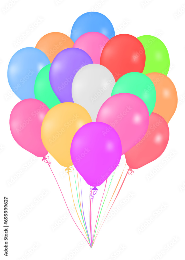 Set of multicolored balloons on transparent background. Vector illustration.