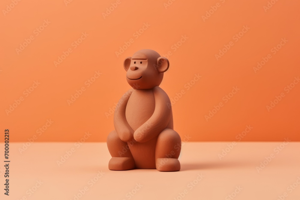 Toy monkey seated on a plain surface, crafted in 3D clay, creating a playful and whimsical scene. Toy monkey seated on a plain surface, crafted in 3D clay, creating a playful and whimsical scene.