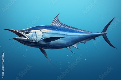a painting of a blue marlin fish in the ocean, realistic illustration