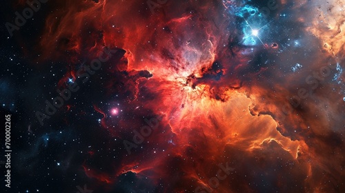 Stunning view of colorful nebula in the night sky, outer space background, abstract nebula space galaxy © artestdrawing