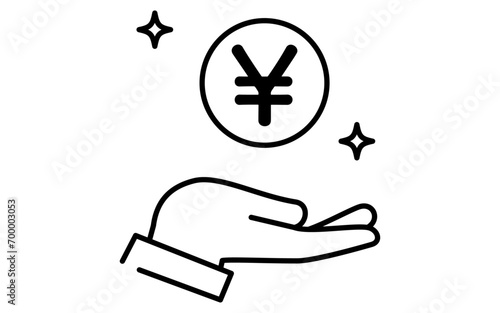 Japanese yen investment icon, simple line drawing illustration
