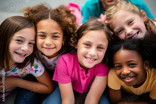 african and american young girls smiling together diversity concept © toonsteb