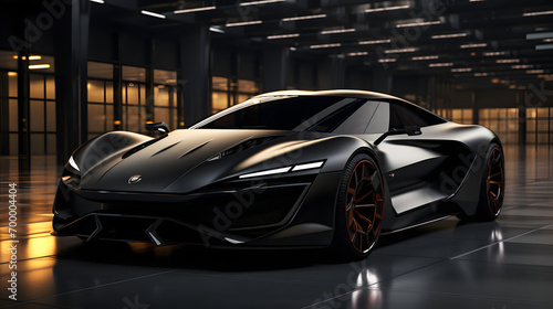 a black concept futuristic sports car in the room