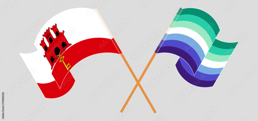Crossed and waving flags of Gibraltar and gay men pride Crossed and waving flags of Gibraltar and gay men pride